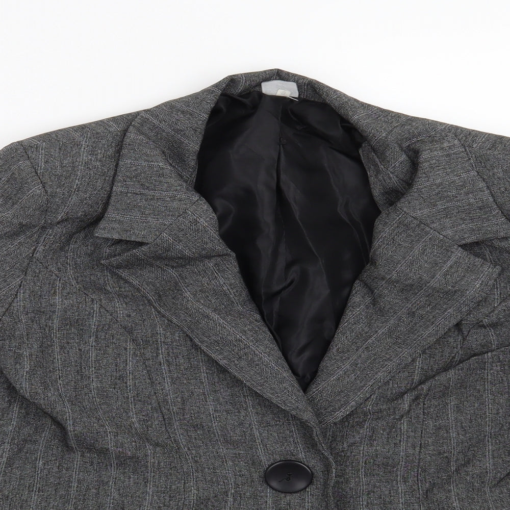 Preworn Womens Grey Striped  Jacket Blazer Size 10