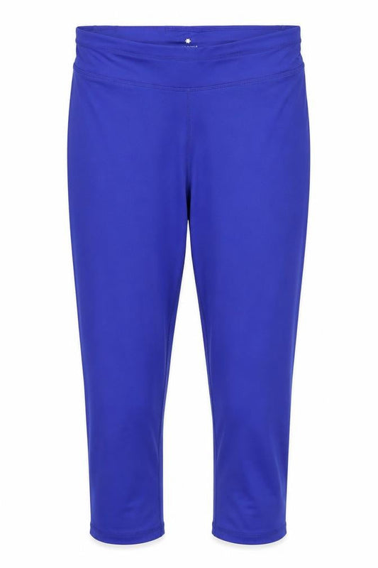Front view of Papaya women’s blue compression leggings, size M, 21-inch leg - cropped