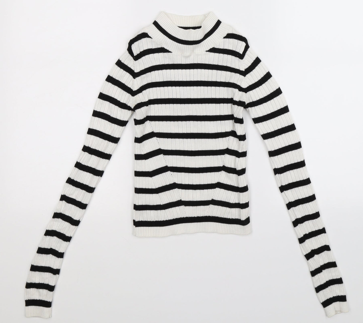 Topshop Womens White Striped Knit Pullover Jumper Size 4