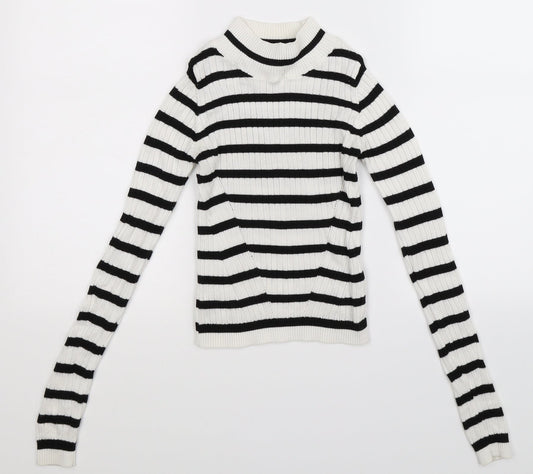 Topshop Womens White Striped Knit Pullover Jumper Size 4