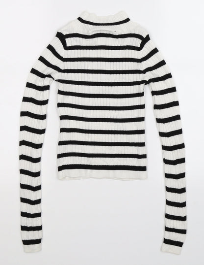 Back view of Topshop women’s white striped knit jumper, size UK 4