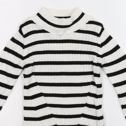 Close-up detail of Topshop women’s white striped knit jumper, size UK 4