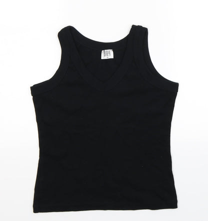 Front view of Bay women’s black basic tank, size UK 16