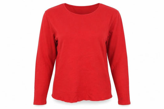 Front view of Preworn women’s red basic t-shirt, size M