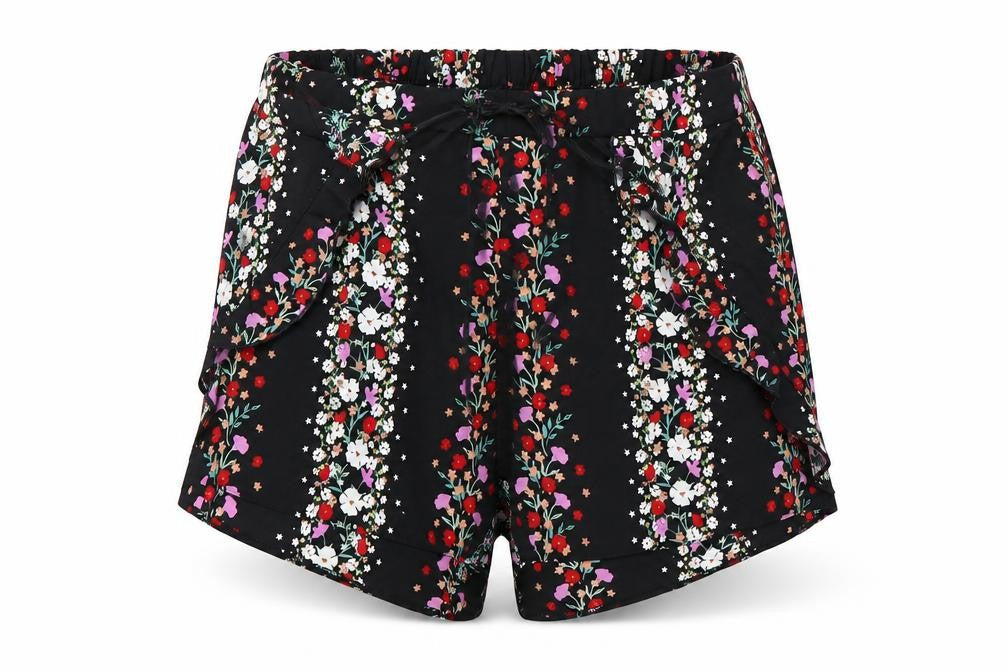 Preworn Womens Black Floral  Paperbag Shorts Size 8