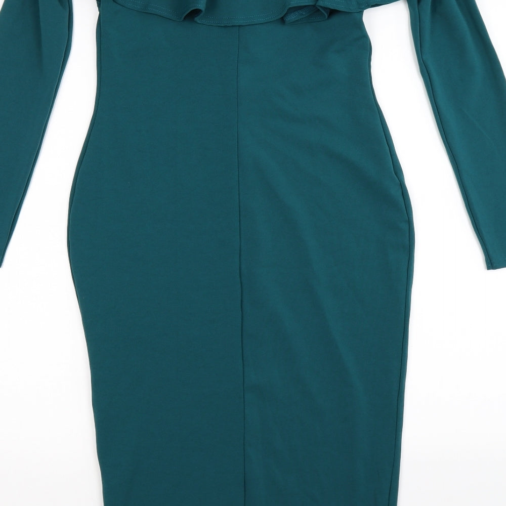 Boohoo Womens Green  Satin Bodycon  Size 12