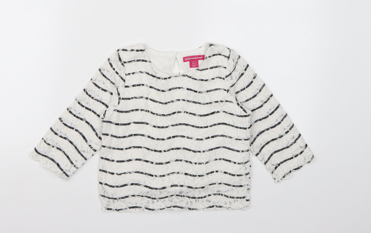 Young Dimension Girls White Striped  Basic Blouse Size 6-7 Years