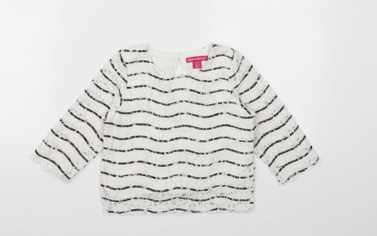 Young Dimension Girls White Striped  Basic Blouse Size 6-7 Years