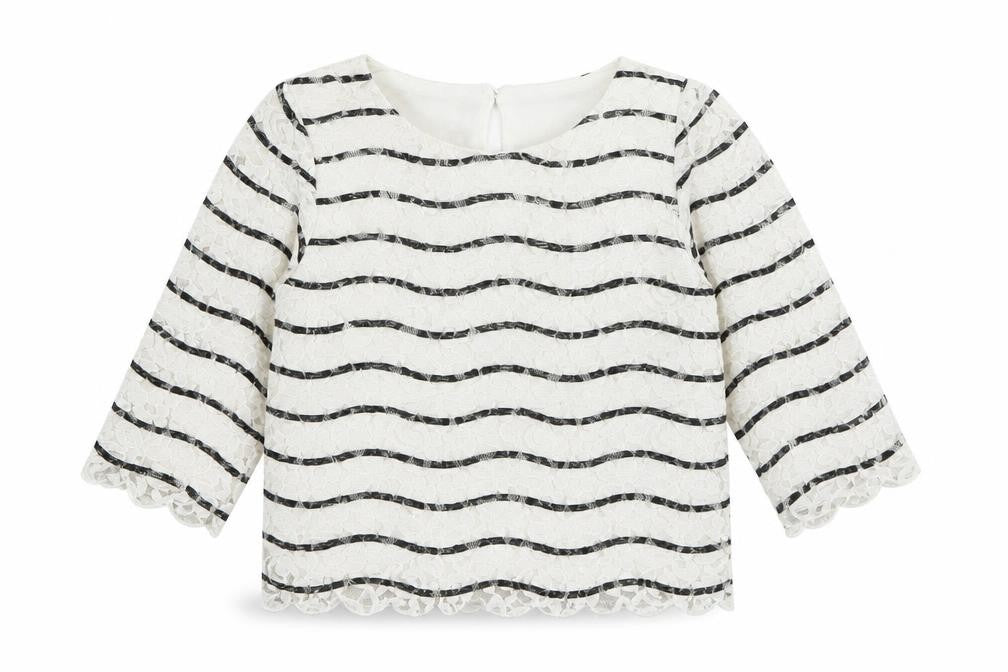 Young Dimension Girls White Striped  Basic Blouse Size 6-7 Years