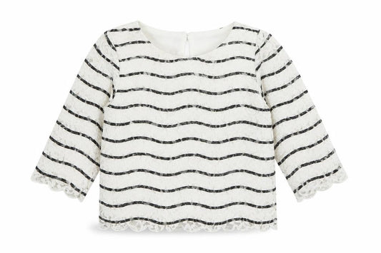 Front view of Young Dimension girls’ white striped basic blouse, size 6-7, years