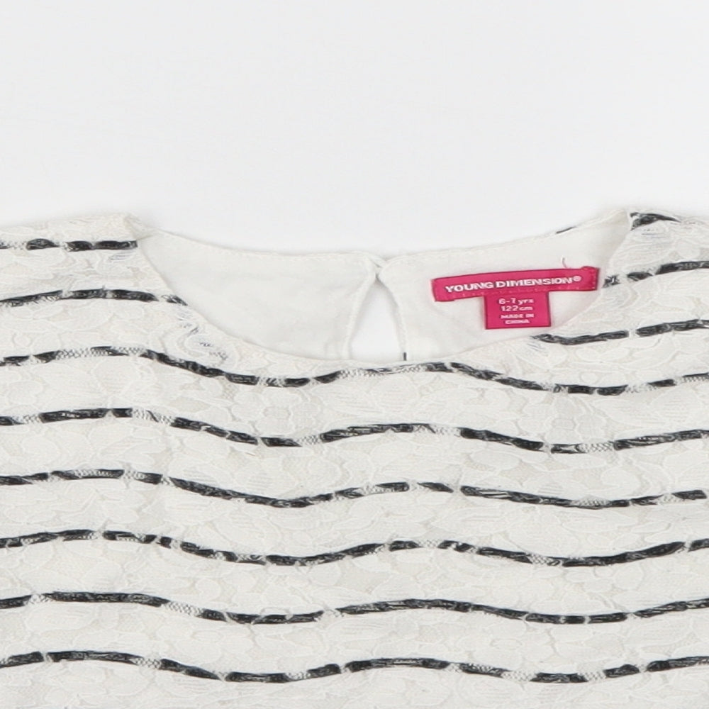 Young Dimension Girls White Striped  Basic Blouse Size 6-7 Years