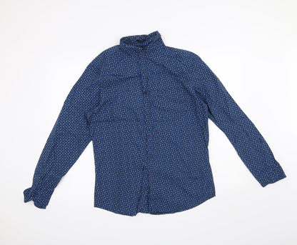 Additional front view of John Miller men’s blue floral button-up, size S