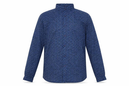 Front view of John Miller men’s blue floral button-up, size S