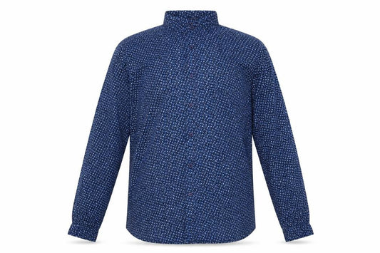 Front view of John Miller men’s blue floral button-up, size S