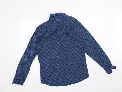 Back view of John Miller men’s blue floral button-up, size S