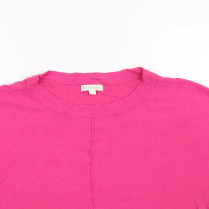 Close-up detail of Monsoon women’s pink basic t-shirt, size M