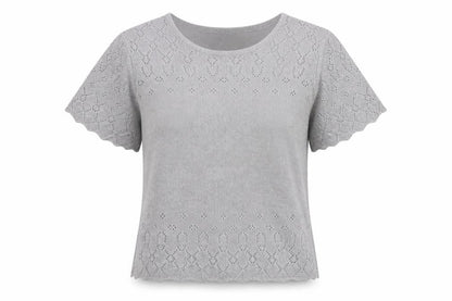 Front view of EWM women’s silver basic t-shirt, size M