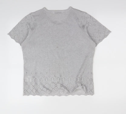 Back view of EWM women’s silver basic t-shirt, size M