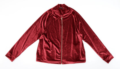 Additional front view of Golddigga women’s red velvet full zip sweatshirt, size UK 12