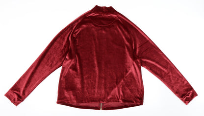 Back view of Golddigga women’s red velvet full zip sweatshirt, size UK 12