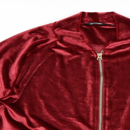 Close-up detail of Golddigga women’s red velvet full zip sweatshirt, size UK 12