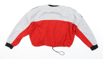 Back view of Primark women’s grey pullover sweatshirt, size XS, - mickey mouse
