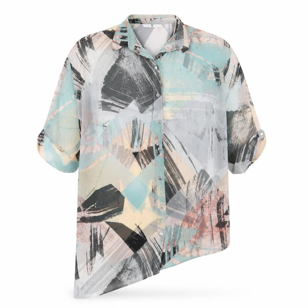 V by Very Womens Blue Geometric  Basic Button-Up Size 8  - See Through