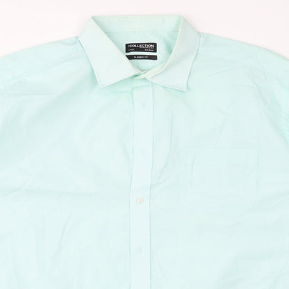 Close-up detail of Debenhams men’s green button-up, size 44