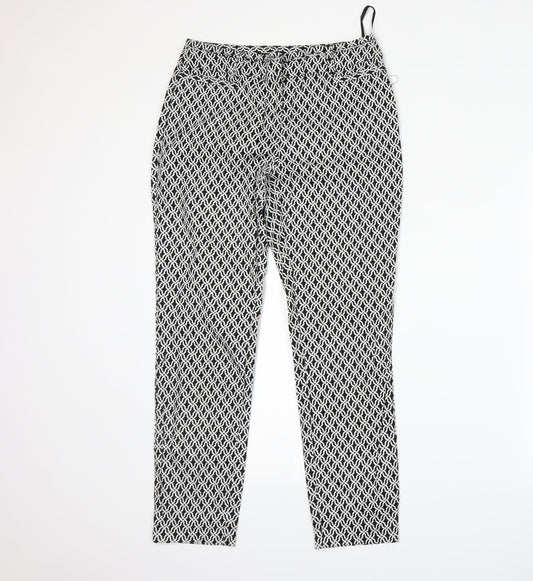 Dunnes Womens White Geometric  Trousers  Size 8 L26 in