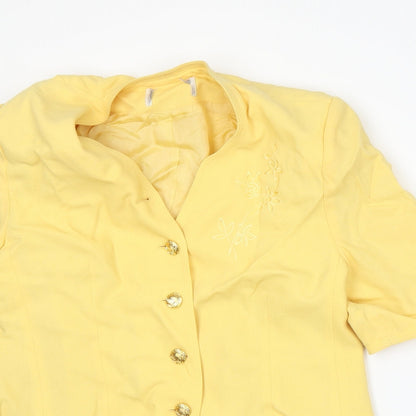 Close-up detail of Crepe Couture women’s yellow jacket suit jacket, size UK 10