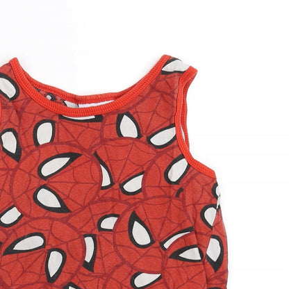Close-up detail of sider man boys’ purple basic tank, size 3-4, years