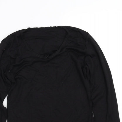 Close-up detail of Avenue girls’ black basic t-shirt, size 12-13, years