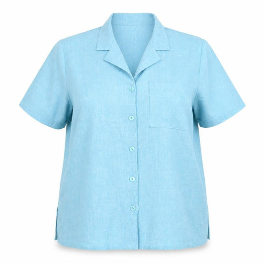 Front view of classic fringe women’s blue basic polo, size UK 18
