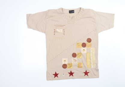 Additional front view of easadelle women’s beige basic t-shirt, size L