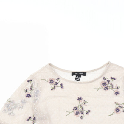 Close-up detail of New Look women’s beige basic blouse, size UK 8