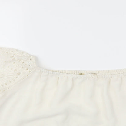 Close-up detail of Miss Selfridge women’s white basic blouse, size UK 10