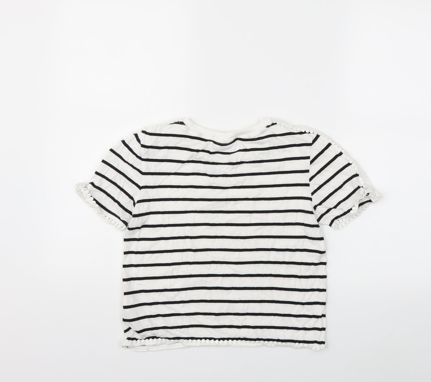 Topshop Womens White Striped  Basic T-Shirt Size 6