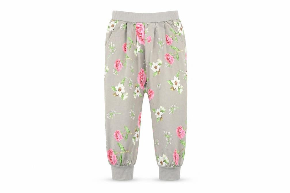 Preworn Girls Grey Floral  Harem Trousers Size 8 Years