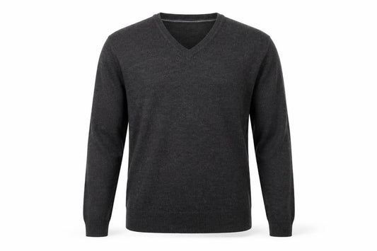 Front view of Easy men’s grey knit jumper, size M