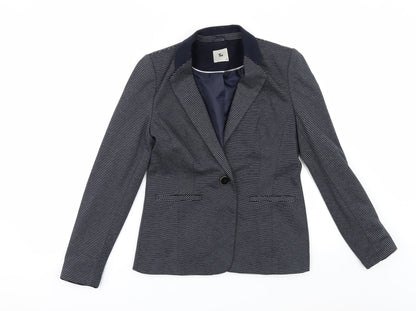 Additional front view of Tu women’s blue striped jacket, size UK 10