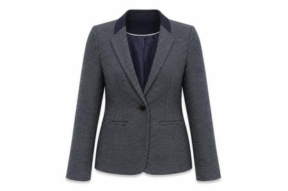Front view of Tu women’s blue striped jacket, size UK 10