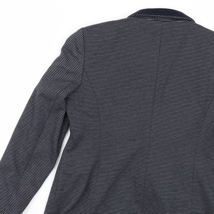 Brand and care label for Tu women’s blue striped jacket, size UK 10