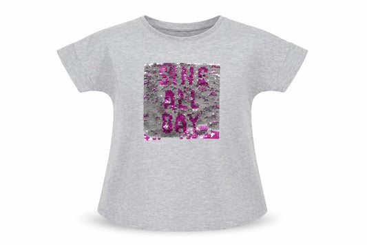 Front view of F&F girls’ grey jersey basic t-shirt, size 5-6, years