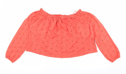 Back view of New Look women’s orange floral jersey basic blouse, size UK 18