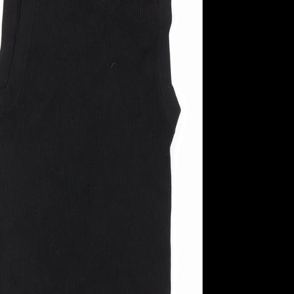 Brand and care label for H&M women’s black basic t-shirt, size S