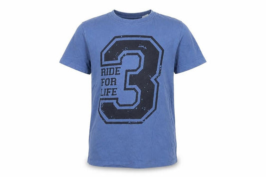 Front view of La Redoute boys’ blue jersey basic t-shirt, size 12, years - ride for life