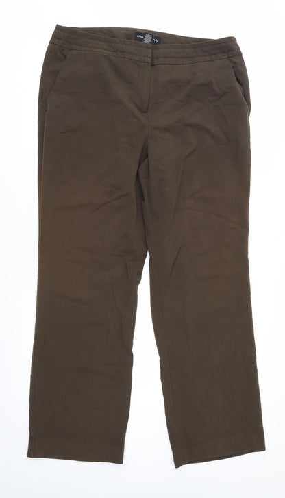 Additional front view of Sharagano women’s brown trousers, size UK 16, 30-inch leg