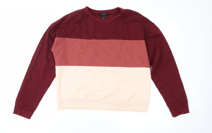 Front view of Forever 21 women’s pink colourblock pullover sweatshirt, size S