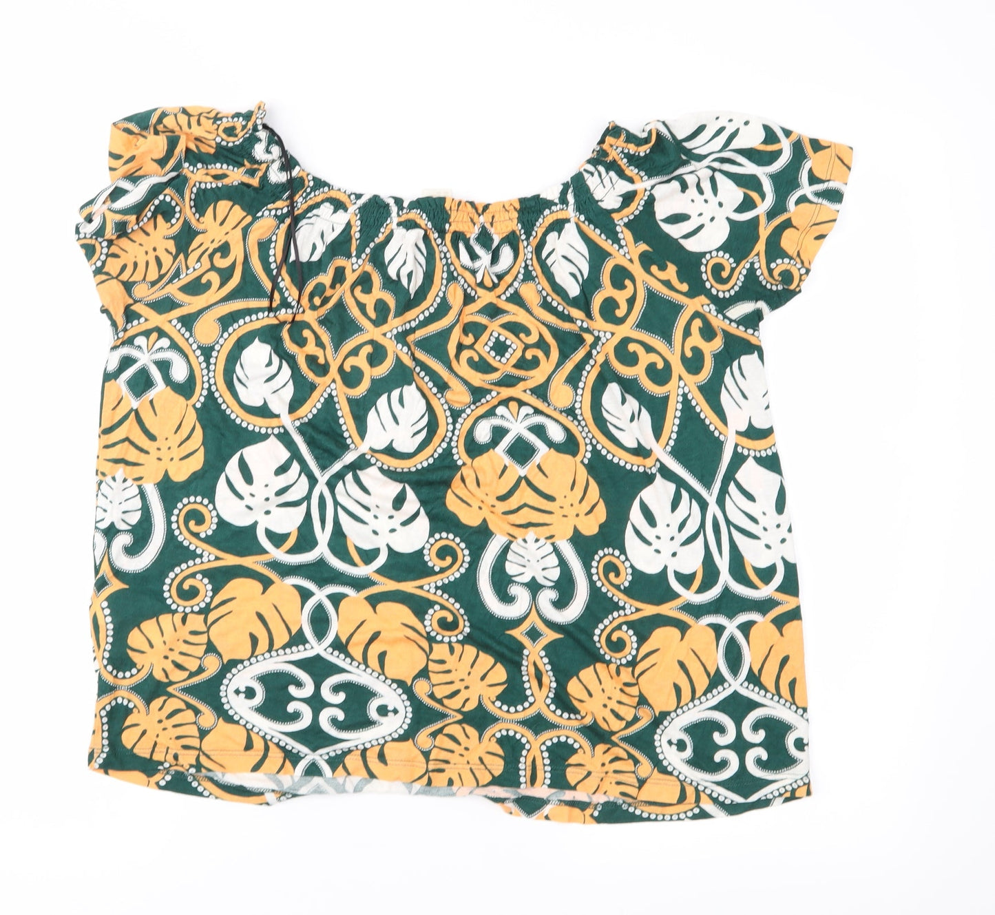 H&M Womens Green Floral Jersey Basic Blouse Size S