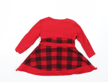 Back view of Preworn girls’ red check a-line, size 12, months